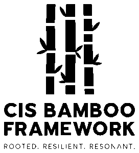CIS Bamboo Framework logo - black text with bamboo icon and tagline Rooted. Resilient. Resonant.